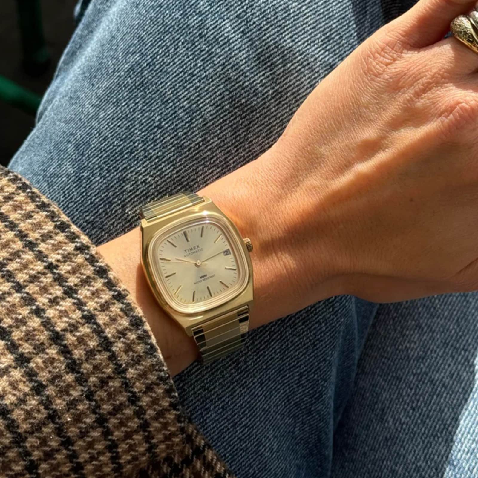 Timex Automatic 1983 E Line Reissue 34mm Ladies Watch Gold