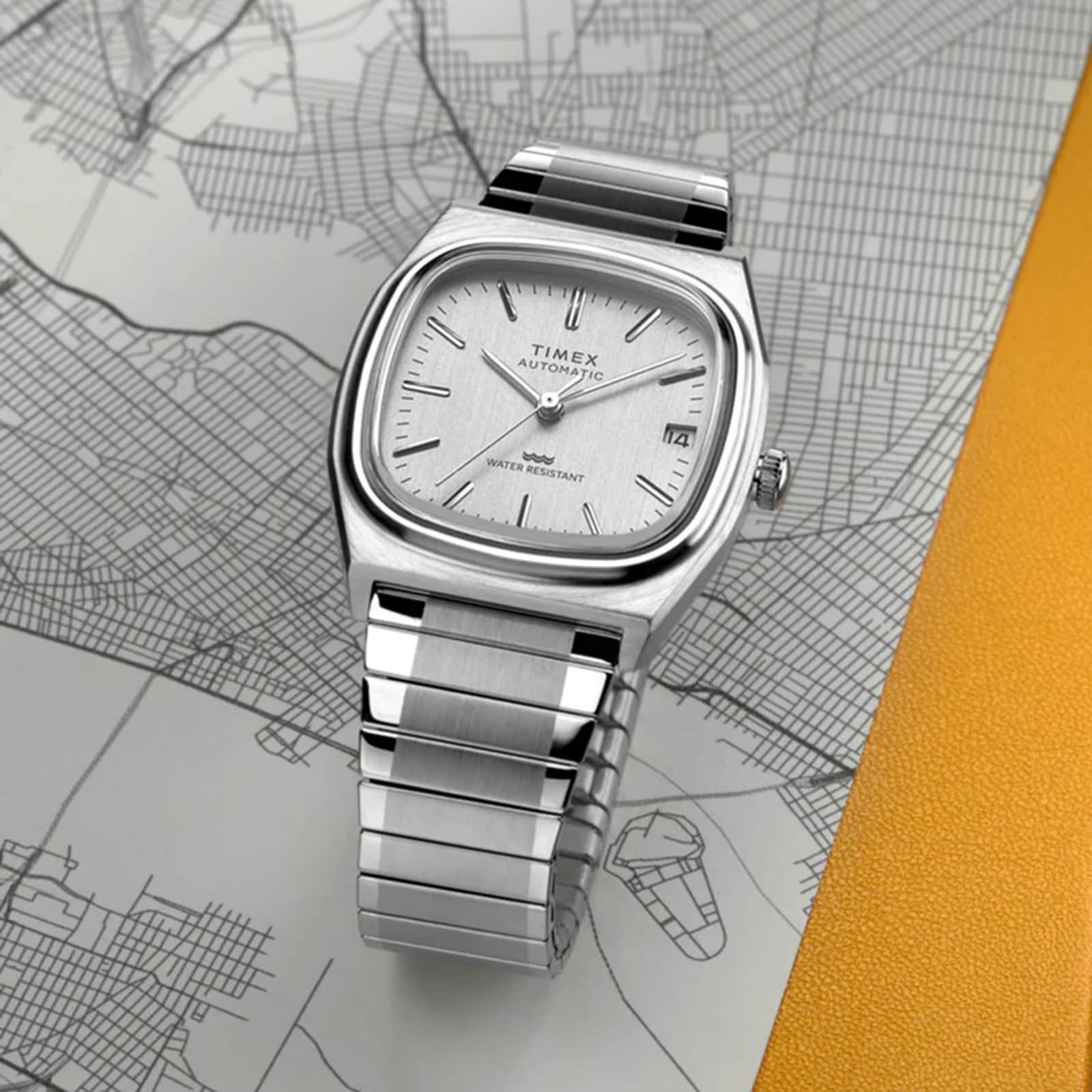 Timex Automatic 1983 E Line Reissue 34mm Mens Watch Silver