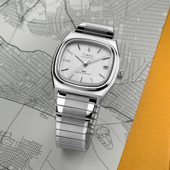 Timex Automatic 1983 E Line Reissue 34mm Mens Watch Silver