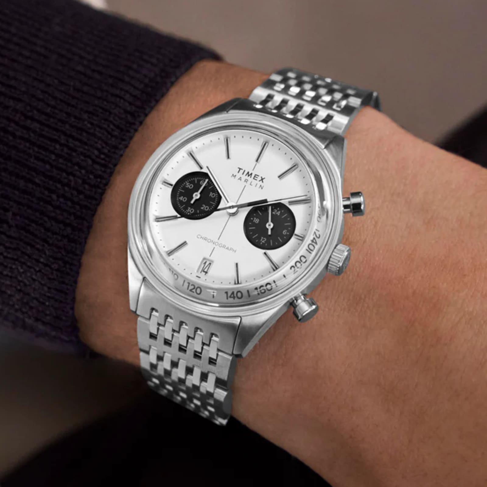 Timex Marlin Jet Quartz Chronograph 40mm Mens Watch Silver