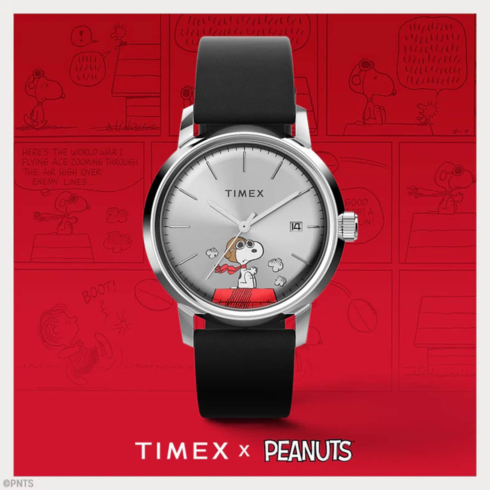 Timex Timex Marlin Automatic x Peanuts Snoopy Flying Ace 40mm Mens Watch Silver