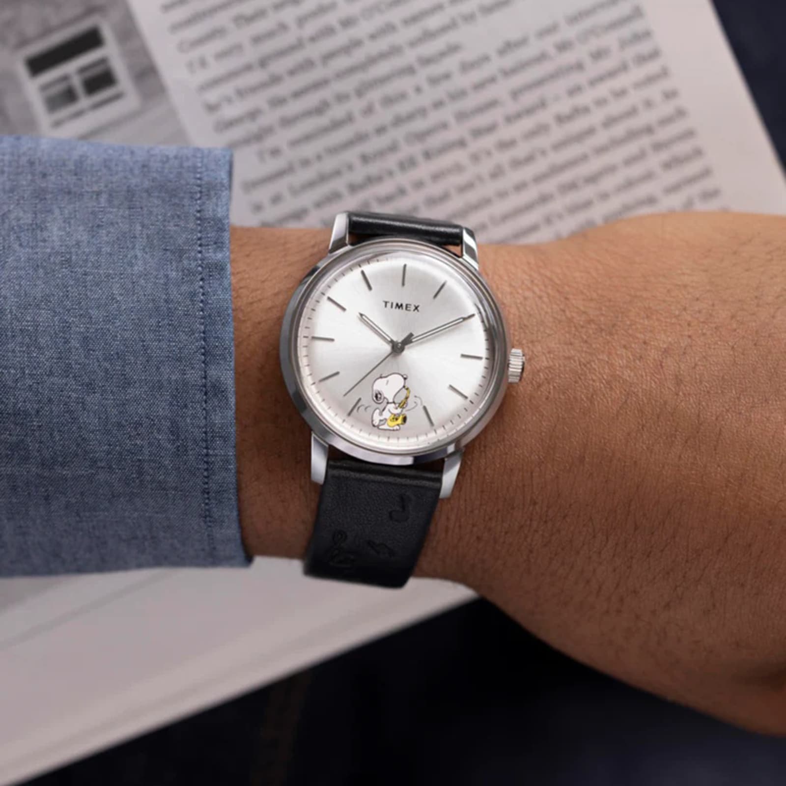 Timex Timex x Peanuts Marlin Automatic Saxophonist 40mm Mens Watch Silver