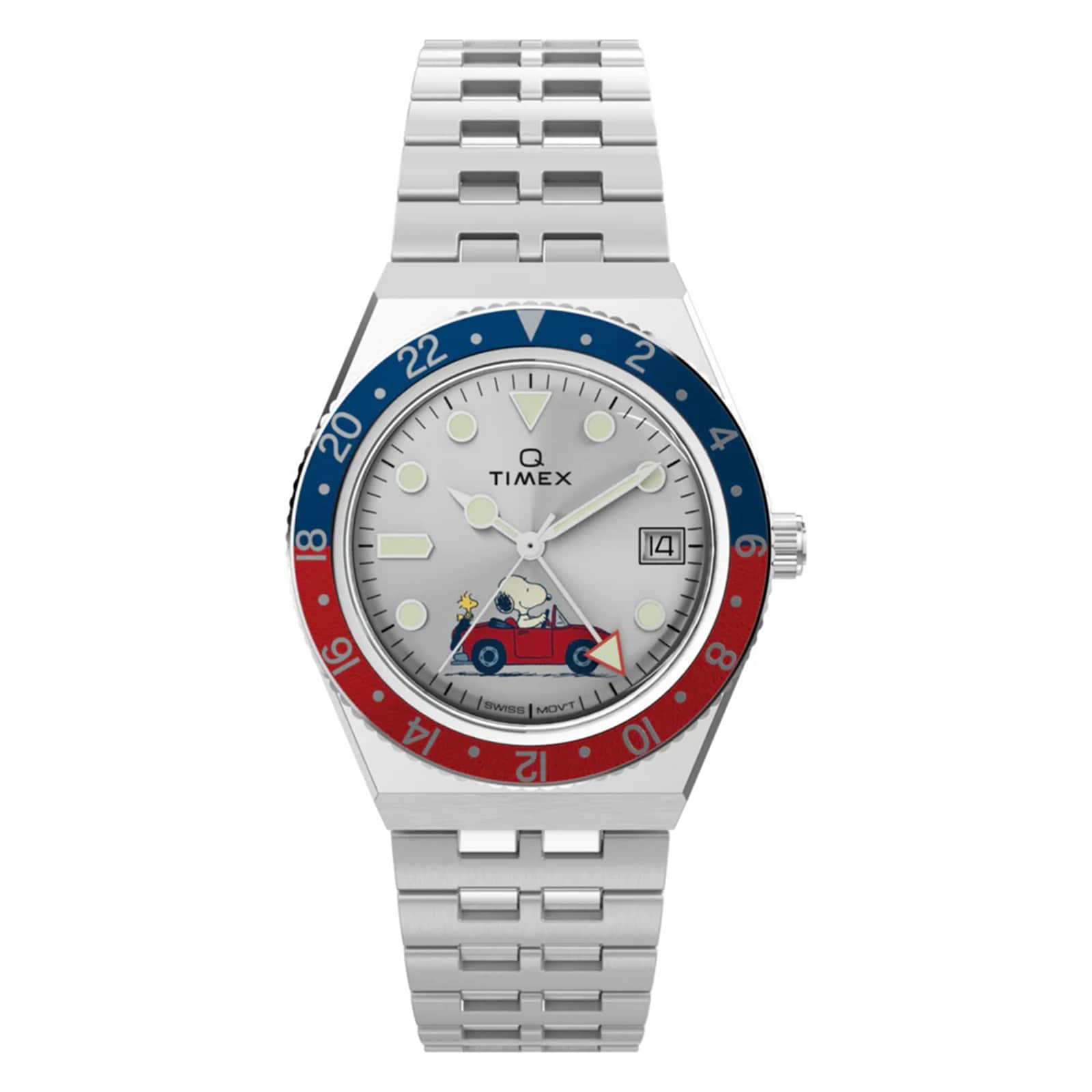 Timex Timex x Peanuts Q Timex GMT 38mm Mens Silver TW2W83300VQ