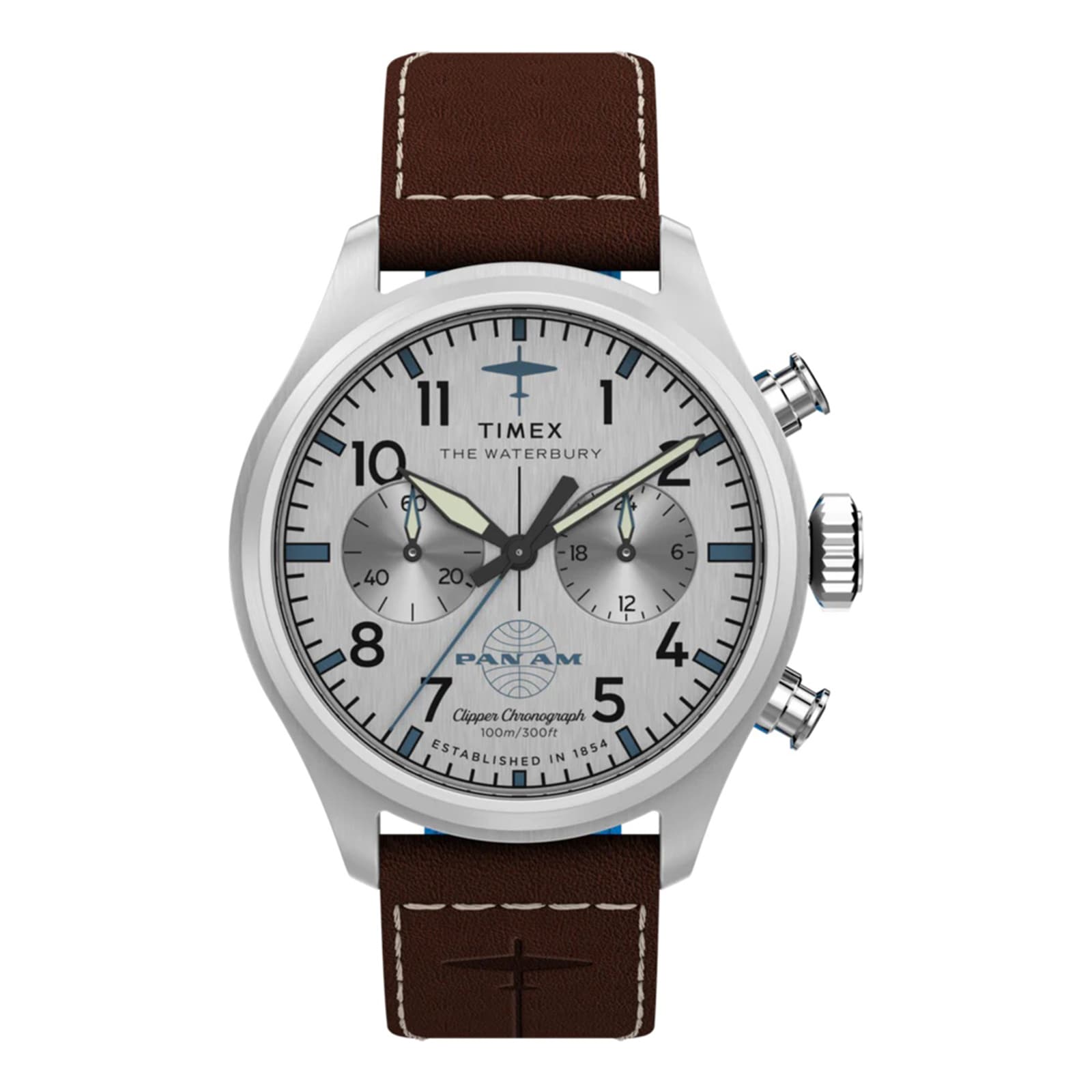 Timex Timex x Pan Am Waterbury Ace Chronograph 41mm Mens Watch Silver