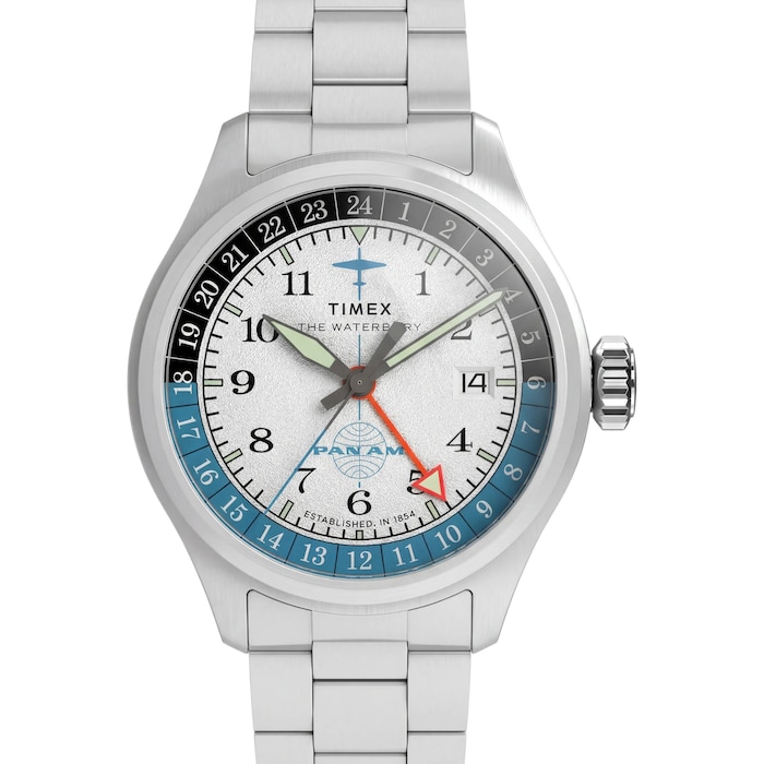 Timex Pan Am x Timex Waterbury GMT 41mm Mens Watches Silver