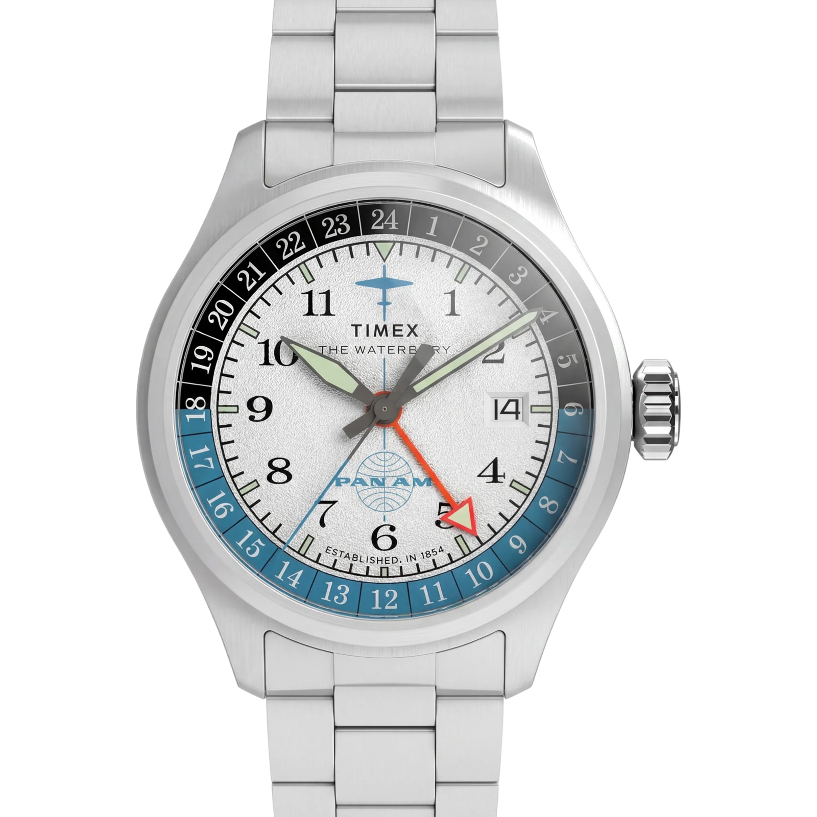 Timex Pan Am x Timex Waterbury GMT 41mm Mens Watches Silver