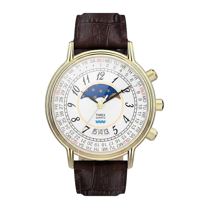 Timex 1990 Moon Phase And Calendar Dial Reissue 37mm Mens Watches White