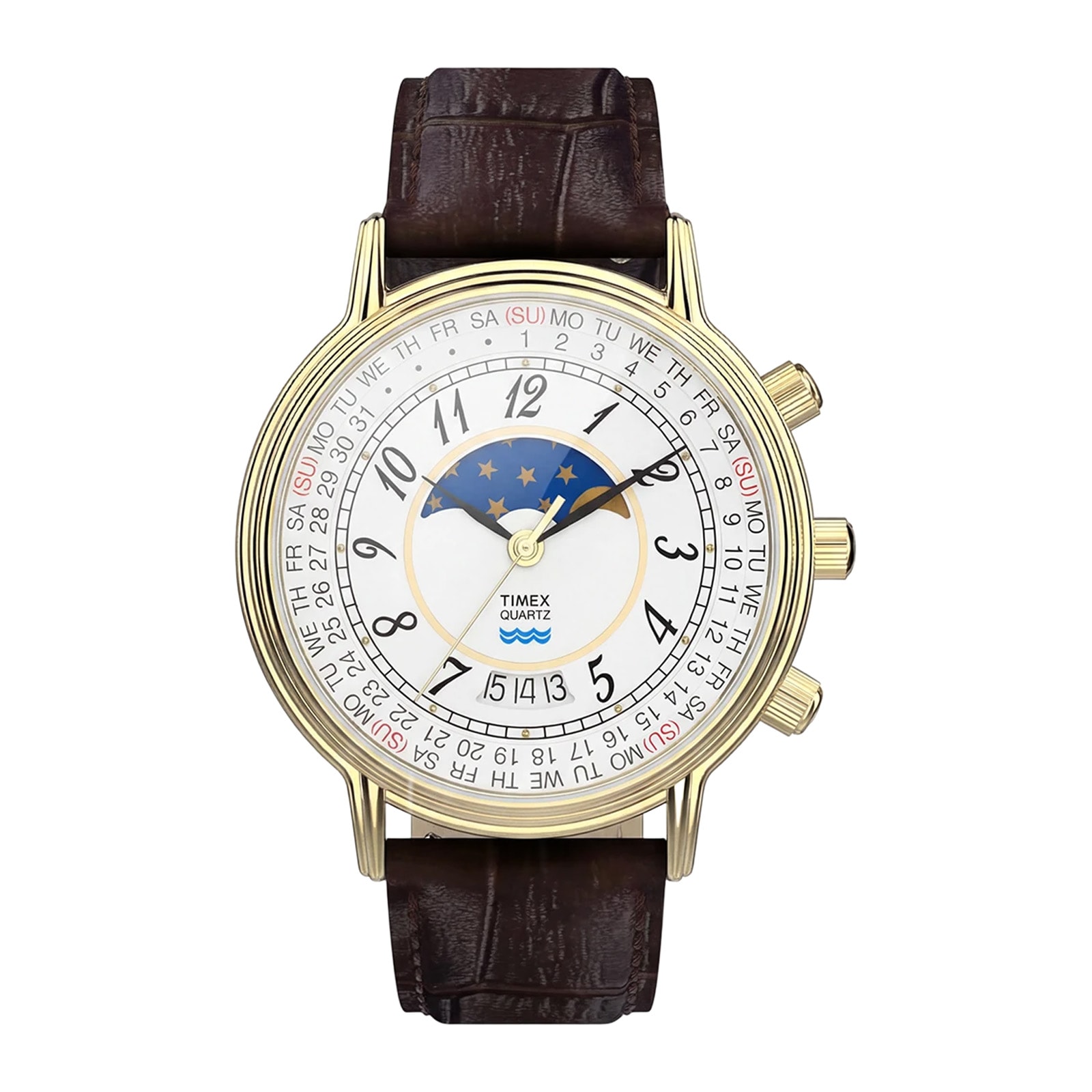 Timex 1990 Moon Phase And Calendar Dial Reissue 37mm Mens Watches White