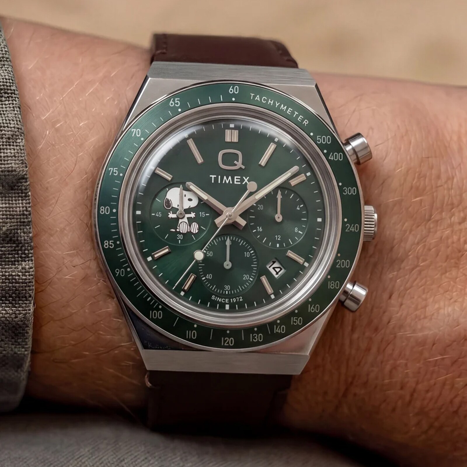 Timex Peanuts x Q Timex Chronograph 40mm Mens Watches Green