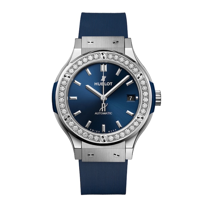 Hublot Classic Fusion Titanium Blue Diamonds 38mm Ladies Watch