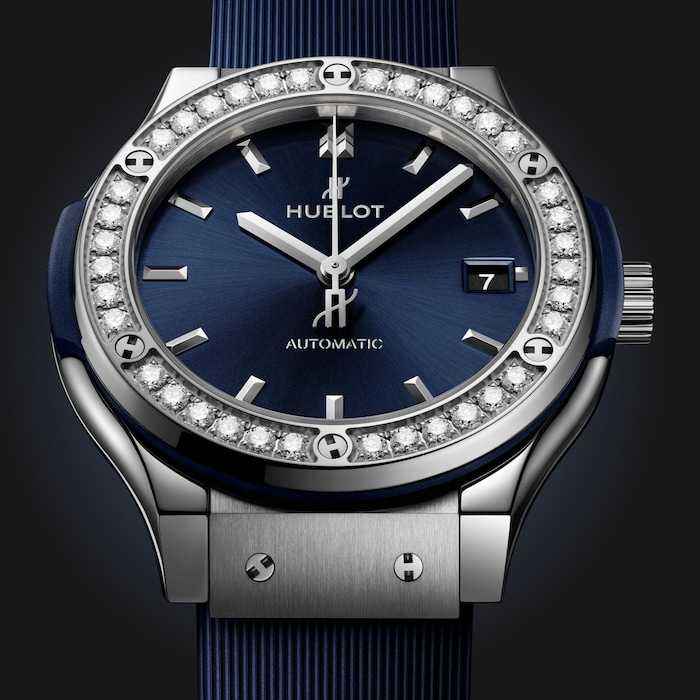 Hublot Classic Fusion Titanium Blue Diamonds 38mm Ladies Watch