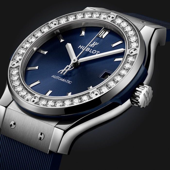 Hublot Classic Fusion Titanium Blue Diamonds 38mm Ladies Watch