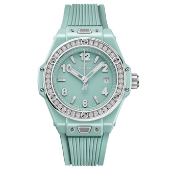 Hublot One Click Mint Green Ceramic Diamonds 33mm