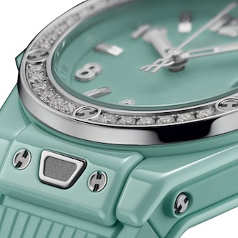 Hublot One Click Mint Green Ceramic Diamonds 33mm