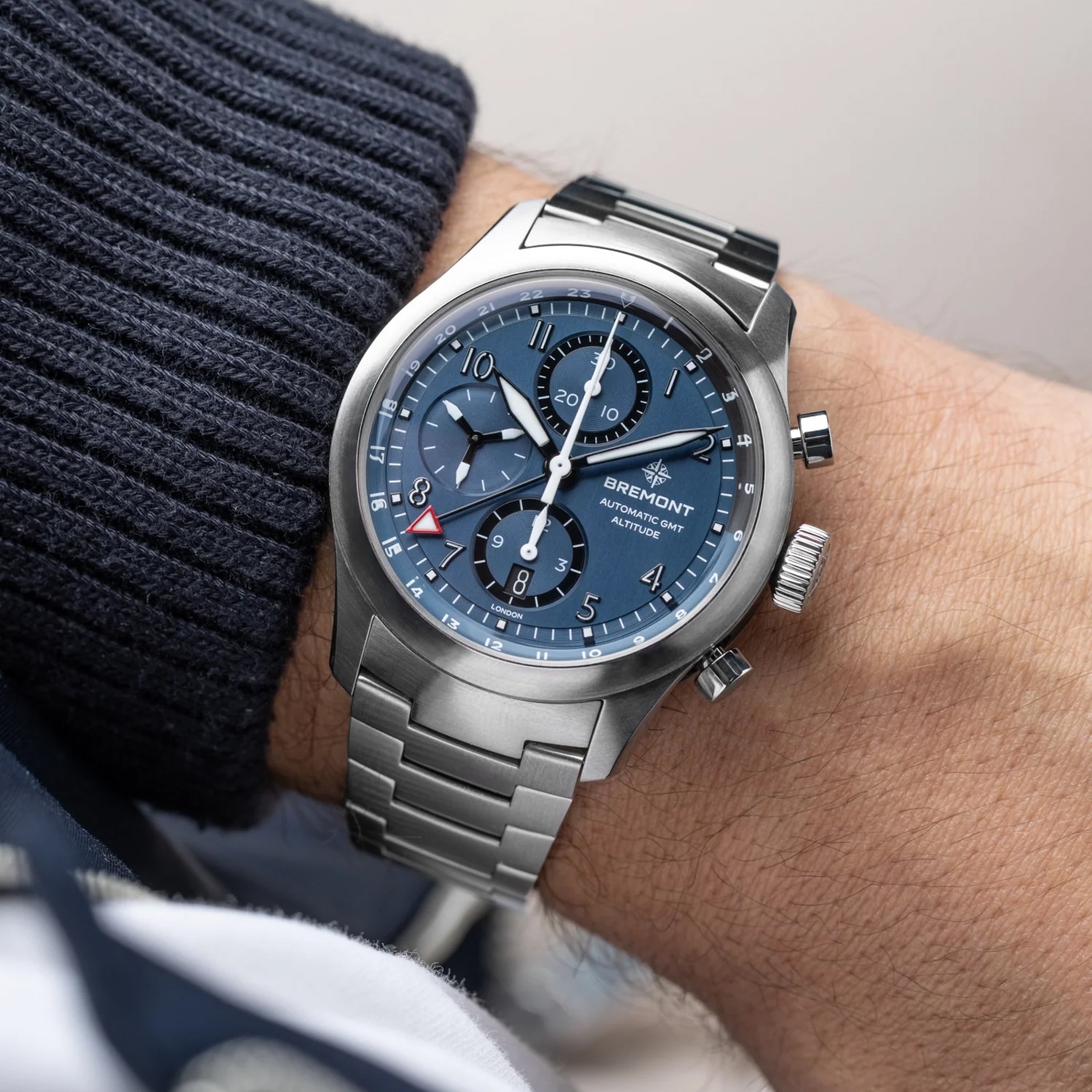 Bremont Altitude Chronograph GMT 42mm Mens Watch Blue Dial Stainless Steel Bracelet Bremont Altitude Chronograph GMT 42mm Mens Watch Blue Dial Stainless Steel Bracelet