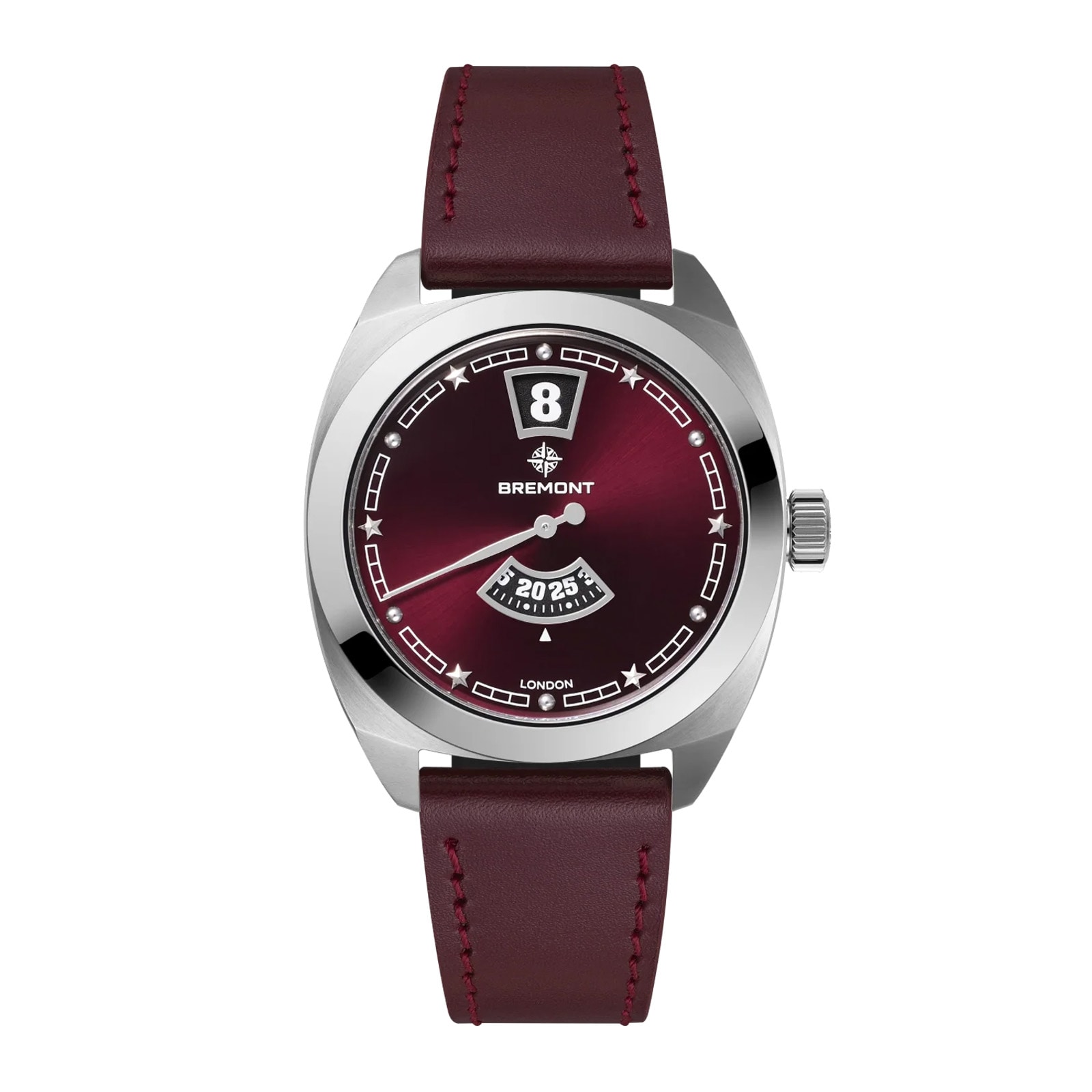 Bremont Terra Nova Jumping Hour 35mm Unisex Watch Burgundy Dial and Leather Strap Bremont Terra Nova Jumping Hour 35mm Unisex Watch Burgundy Dial and Leather Strap