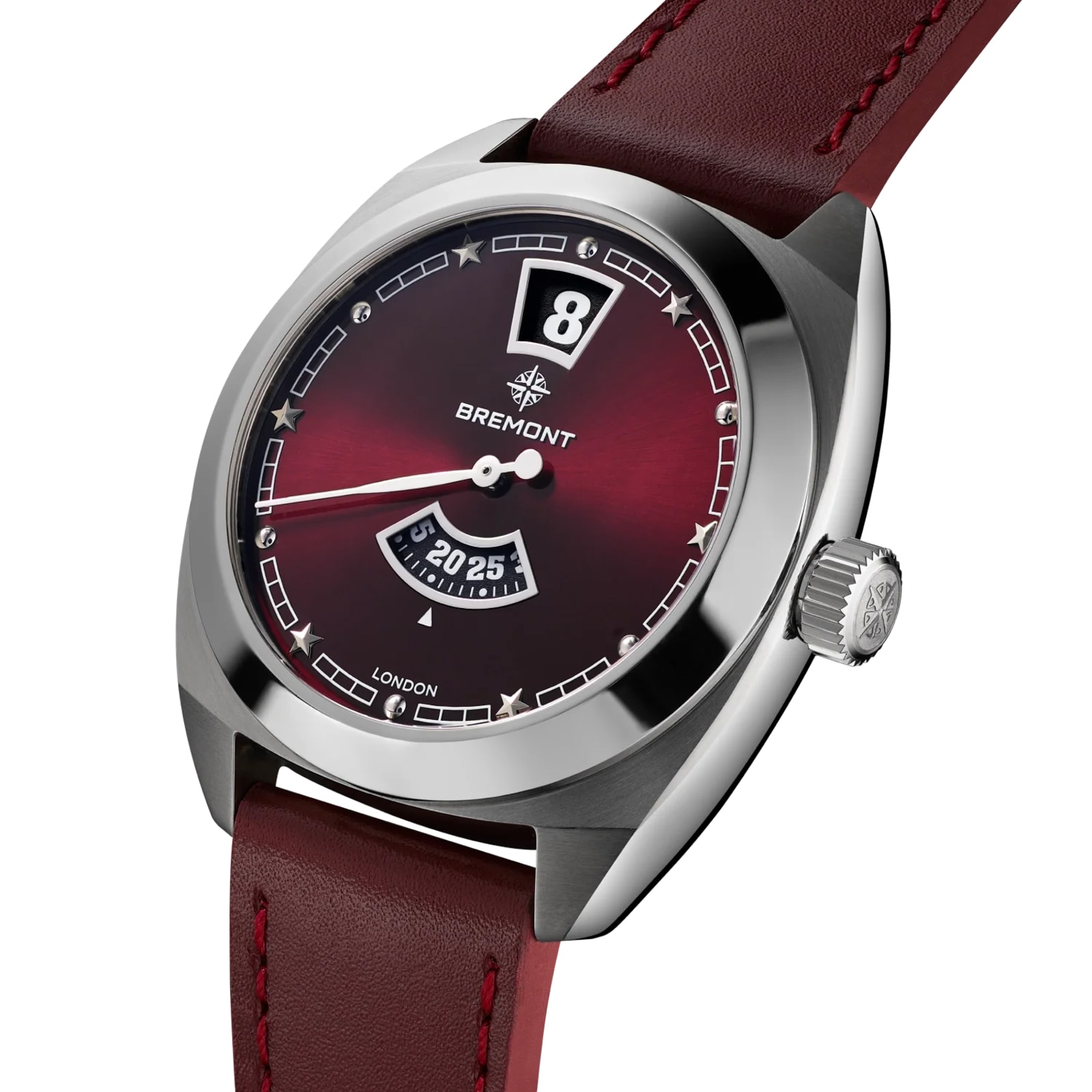 Bremont Terra Nova Jumping Hour 35mm Unisex Watch Burgundy Dial and Leather Strap Bremont Terra Nova Jumping Hour 35mm Unisex Watch Burgundy Dial and Leather Strap
