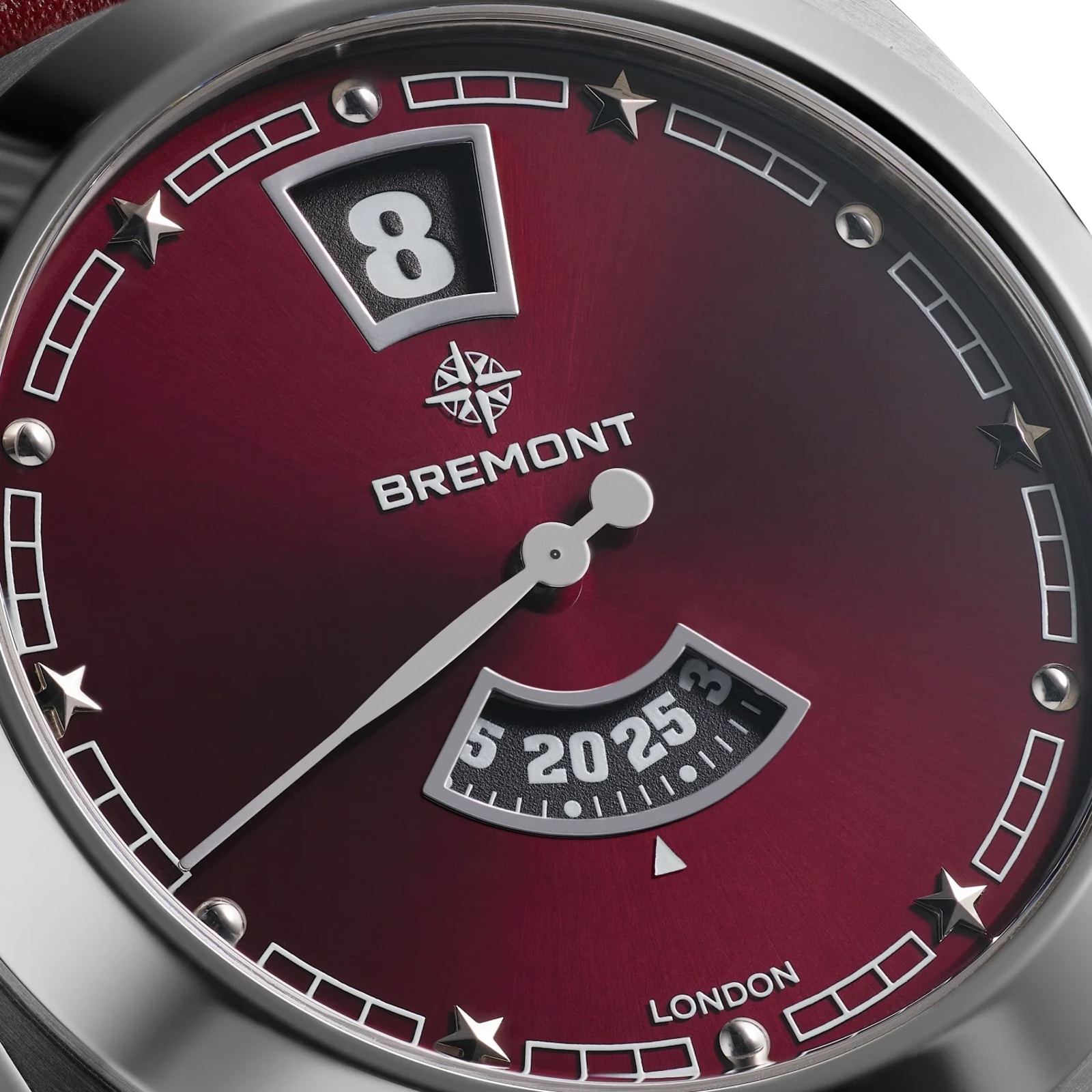 Bremont Terra Nova Jumping Hour 35mm Unisex Watch Burgundy Dial and Leather Strap Bremont Terra Nova Jumping Hour 35mm Unisex Watch Burgundy Dial and Leather Strap
