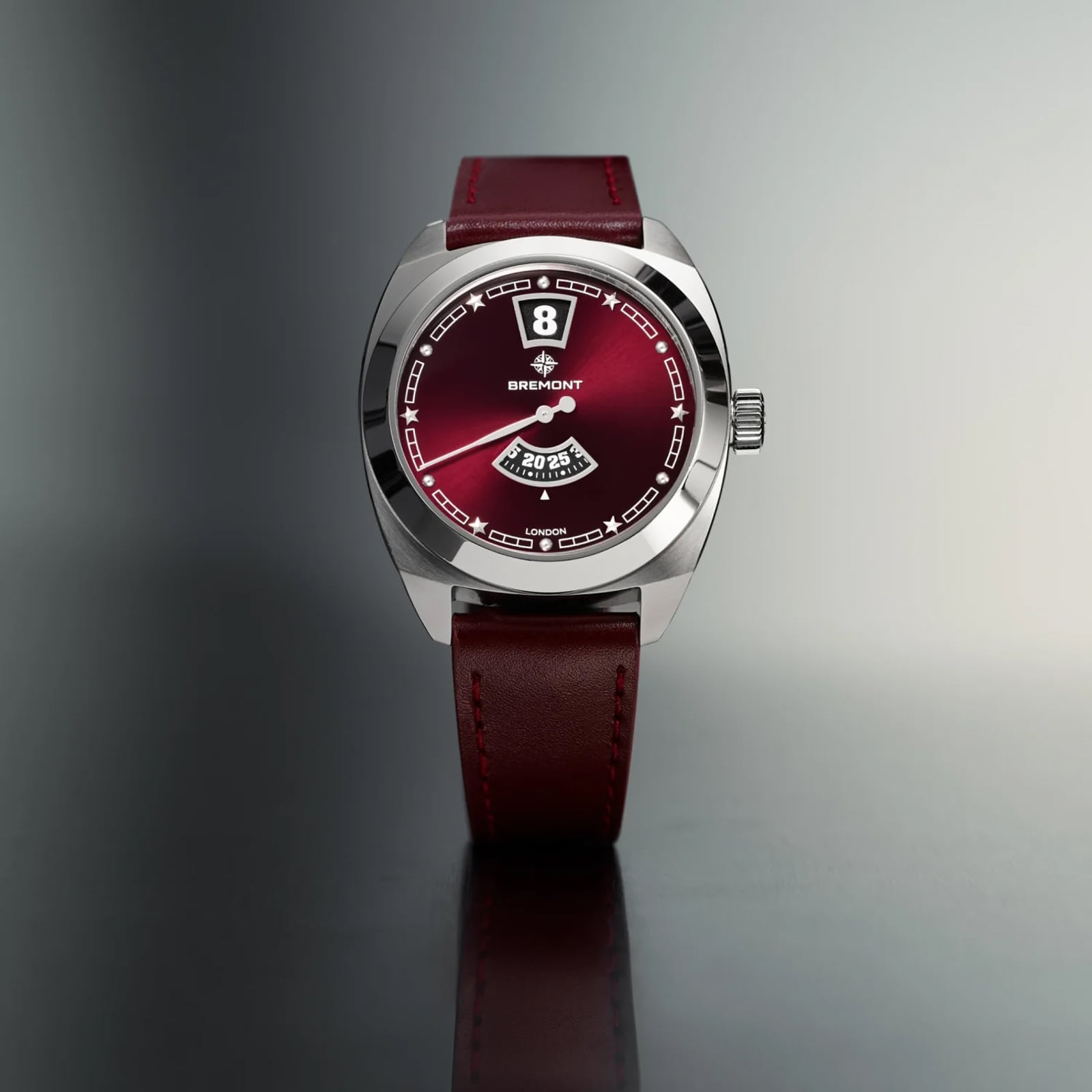 Bremont Terra Nova Jumping Hour 35mm Unisex Watch Burgundy Dial and Leather Strap Bremont Terra Nova Jumping Hour 35mm Unisex Watch Burgundy Dial and Leather Strap