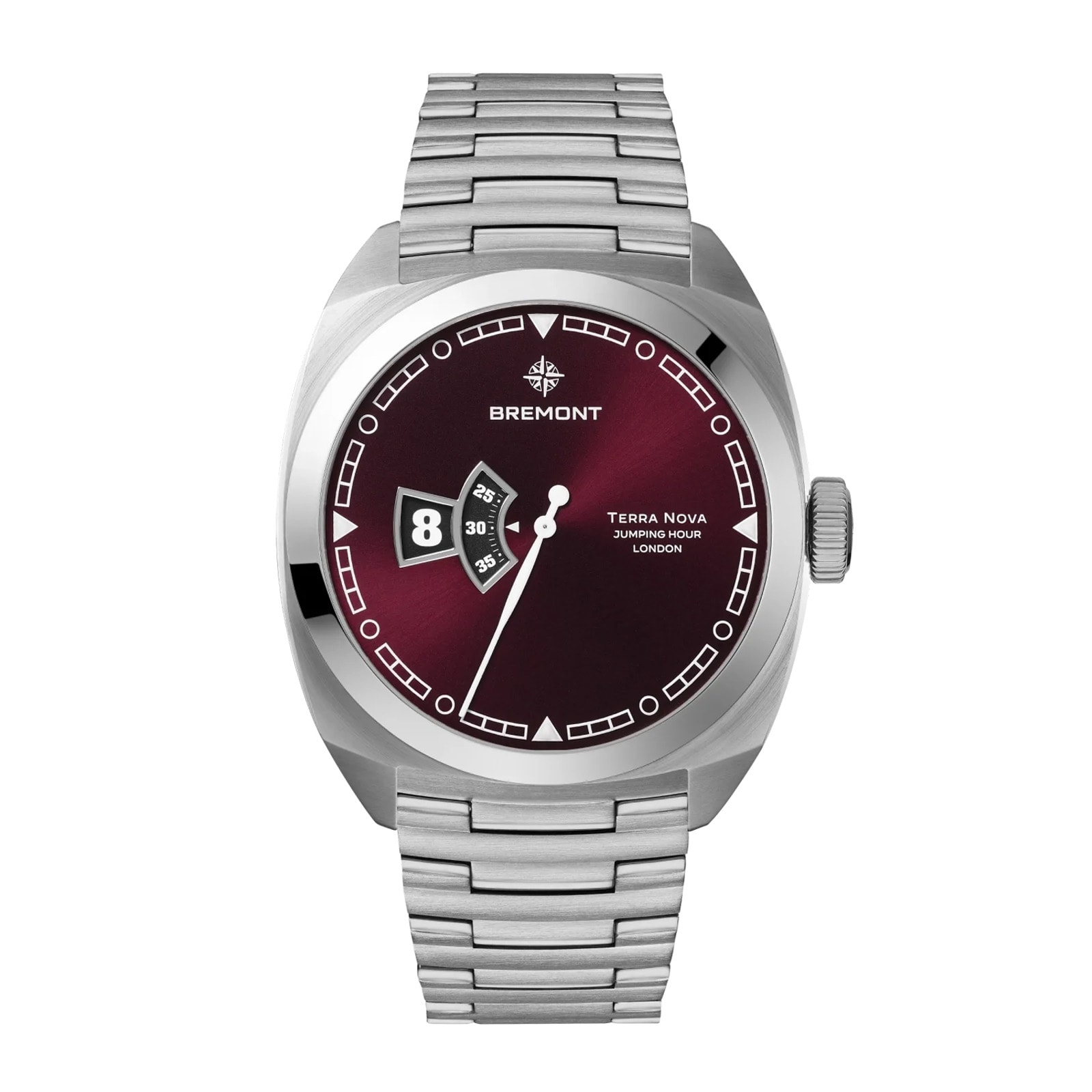 Bremont Terra Nova Jumping Hour 40.5mm Unisex Watch Burgundy Dial Stainless Steel Bracelet Bremont Terra Nova Jumping Hour 40.5mm Unisex Watch Burgundy Dial Stainless Steel Bracelet