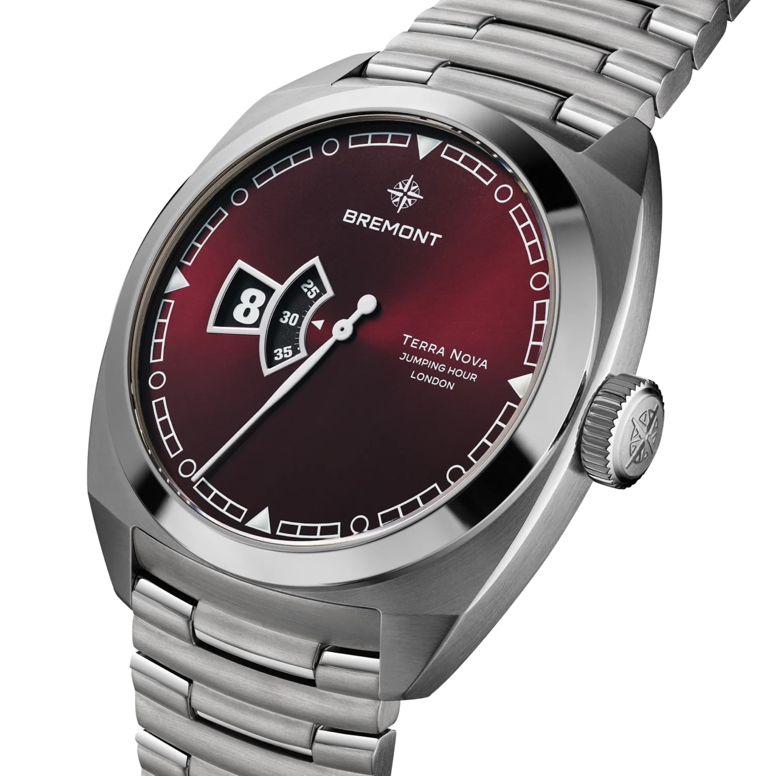 Bremont Terra Nova Jumping Hour 40.5mm Unisex Watch Burgundy Dial Stainless Steel Bracelet Bremont Terra Nova Jumping Hour 40.5mm Unisex Watch Burgundy Dial Stainless Steel Bracelet