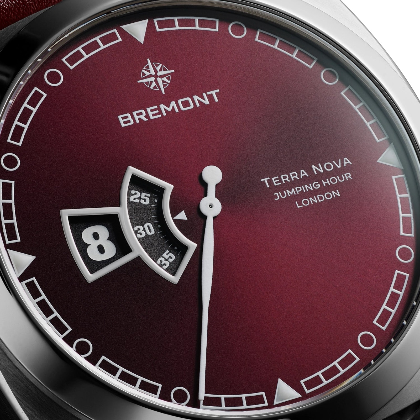 Bremont Terra Nova Jumping Hour 40.5mm Unisex Watch Burgundy Dial Stainless Steel Bracelet Bremont Terra Nova Jumping Hour 40.5mm Unisex Watch Burgundy Dial Stainless Steel Bracelet