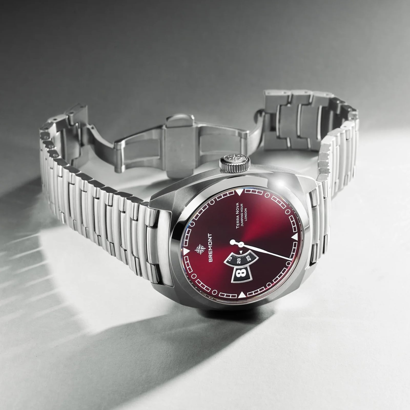 Bremont Terra Nova Jumping Hour 40.5mm Unisex Watch Burgundy Dial Stainless Steel Bracelet Bremont Terra Nova Jumping Hour 40.5mm Unisex Watch Burgundy Dial Stainless Steel Bracelet