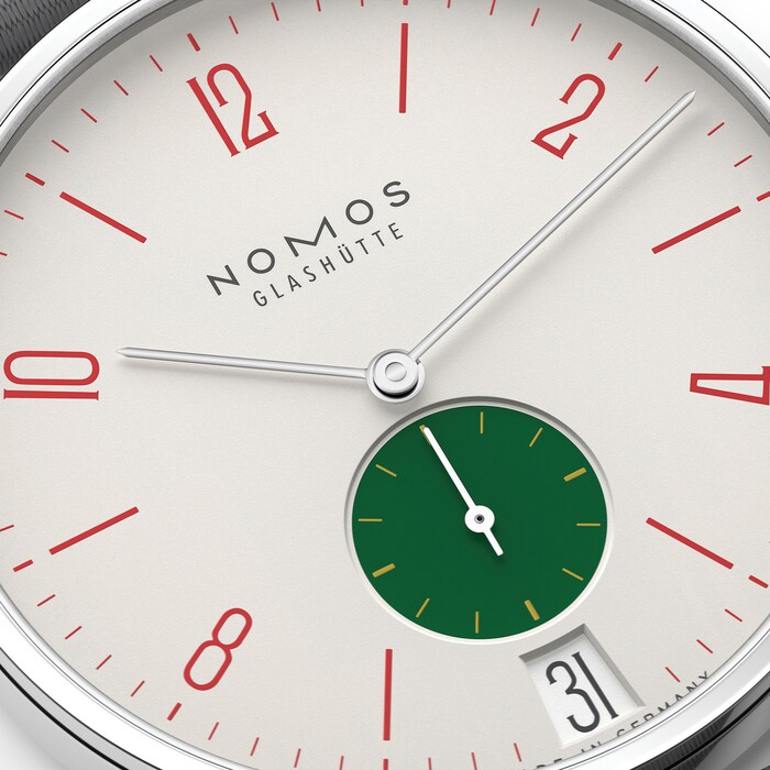 NOMOS Glashutte Tangente 38 Date Go - 175 Years Watchmaking Glashutte