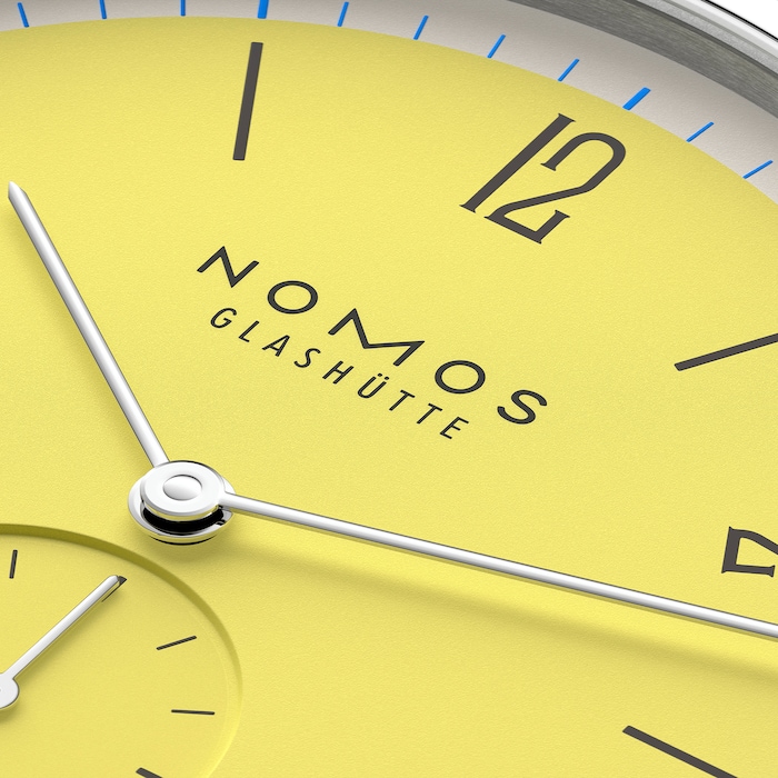 NOMOS Glashutte Tangente 38 Date Kanari - 175 Years Watchmaking Glashutte