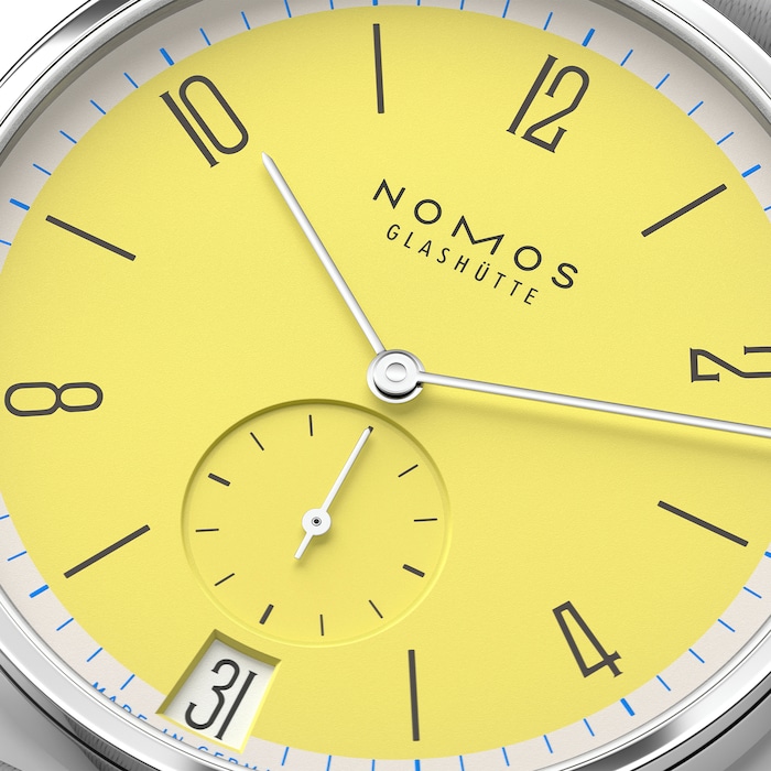 NOMOS Glashutte Tangente 38 Date Kanari - 175 Years Watchmaking Glashutte