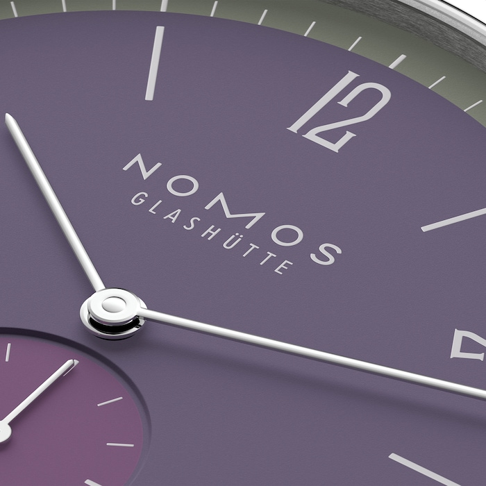 NOMOS Glashutte Tangente 38 Date Mauvengruen - 175 Years Watchmaking Glashutte