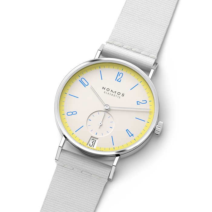 NOMOS Glashutte Tangente 38 Date Lemonbiscuit - 175 Years Watchmaking Glashutte