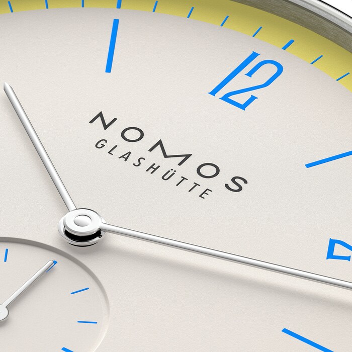 NOMOS Glashutte Tangente 38 Date Lemonbiscuit - 175 Years Watchmaking Glashutte