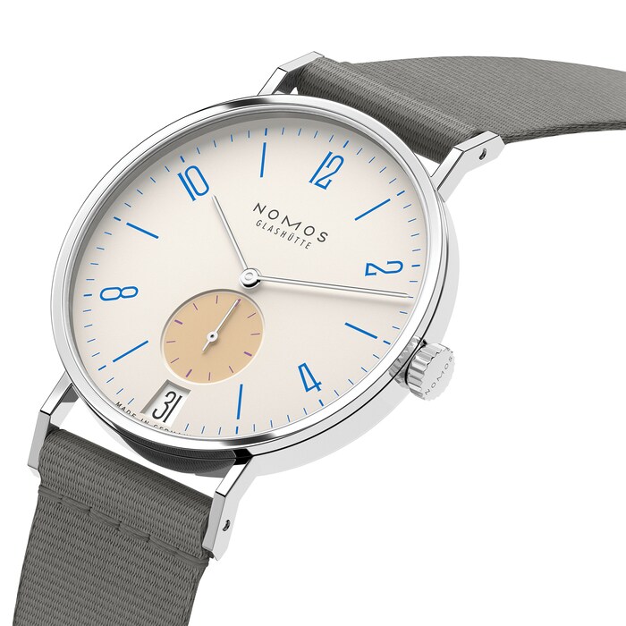 NOMOS Glashutte Tangente 38 Date Schulhausweiss - 175 Years Watchmaking Glashutte