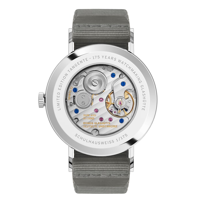 NOMOS Glashutte Tangente 38 Date Schulhausweiss - 175 Years Watchmaking Glashutte