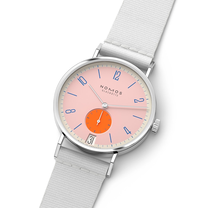 NOMOS Glashutte Tangente 38 Date Flamingopink - 175 Years Watchmaking Glashutte