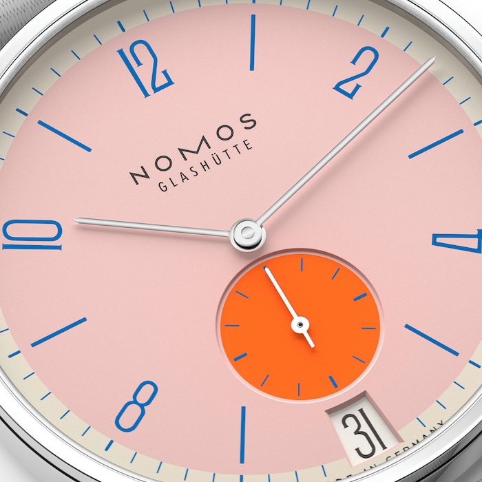 NOMOS Glashutte Tangente 38 Date Flamingopink - 175 Years Watchmaking Glashutte