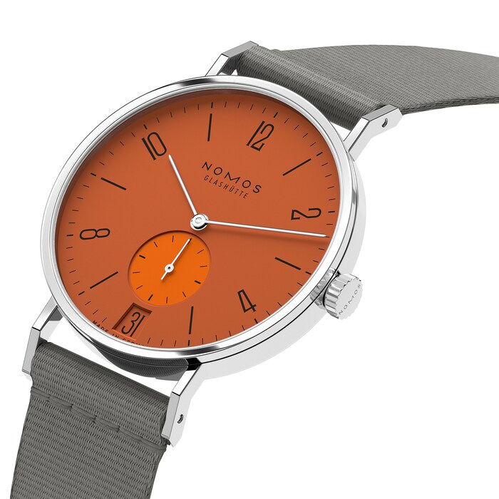 NOMOS Glashutte Tangente 38 Date Pop Orange - 175 Years Watchmaking Glashutte