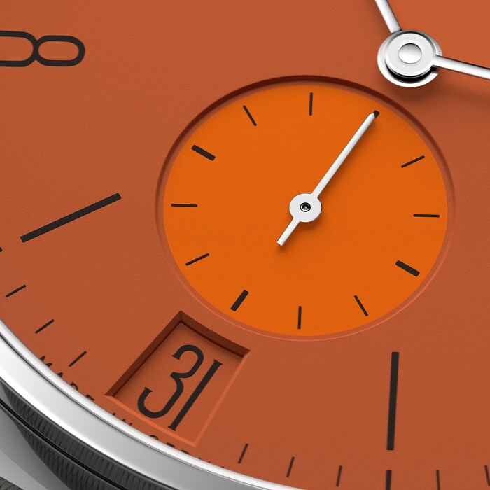 NOMOS Glashutte Tangente 38 Date Pop Orange - 175 Years Watchmaking Glashutte