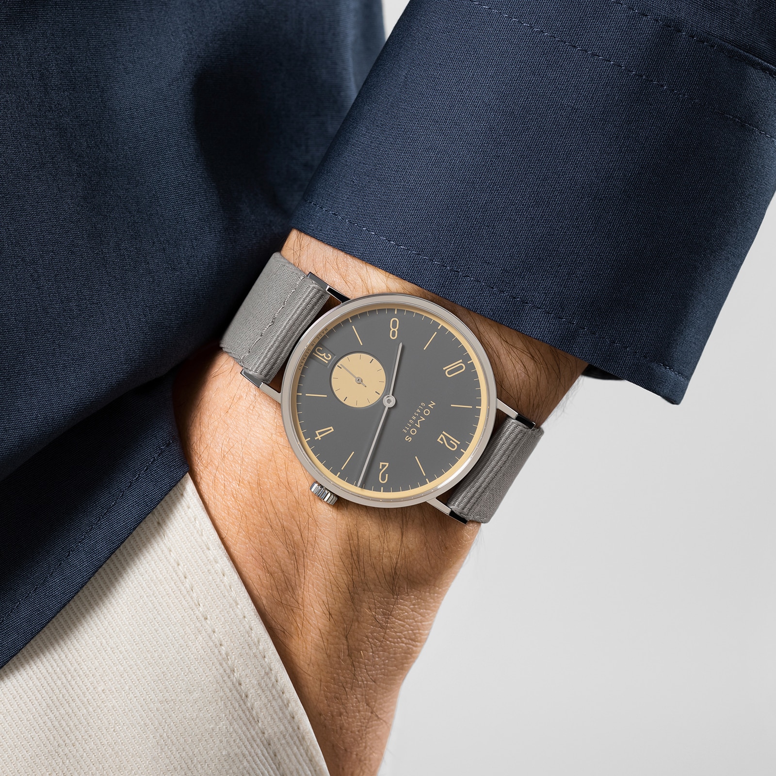 NOMOS Glashutte Tangente 38 Date Haifischgrau - 175 Years Watchmaking Glashutte