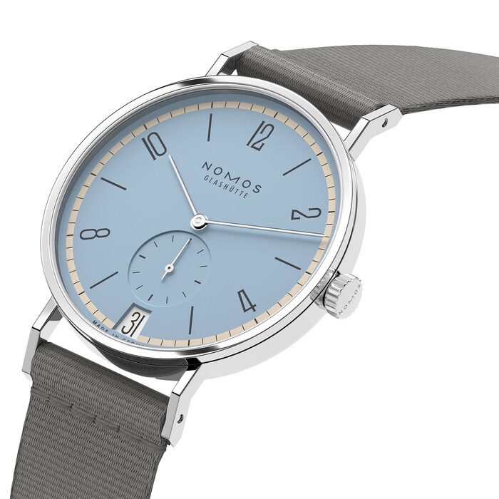 NOMOS Glashutte Tangente 38 Date Frostblau - 175 Years Watchmaking Glashutte