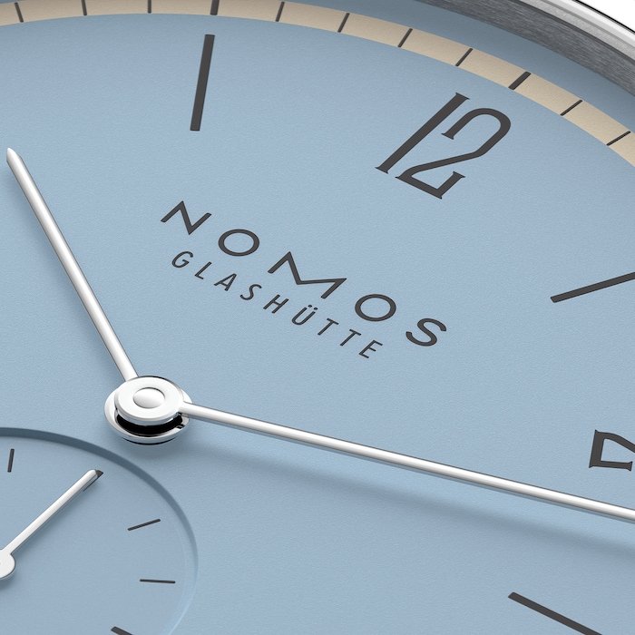 NOMOS Glashutte Tangente 38 Date Frostblau - 175 Years Watchmaking Glashutte