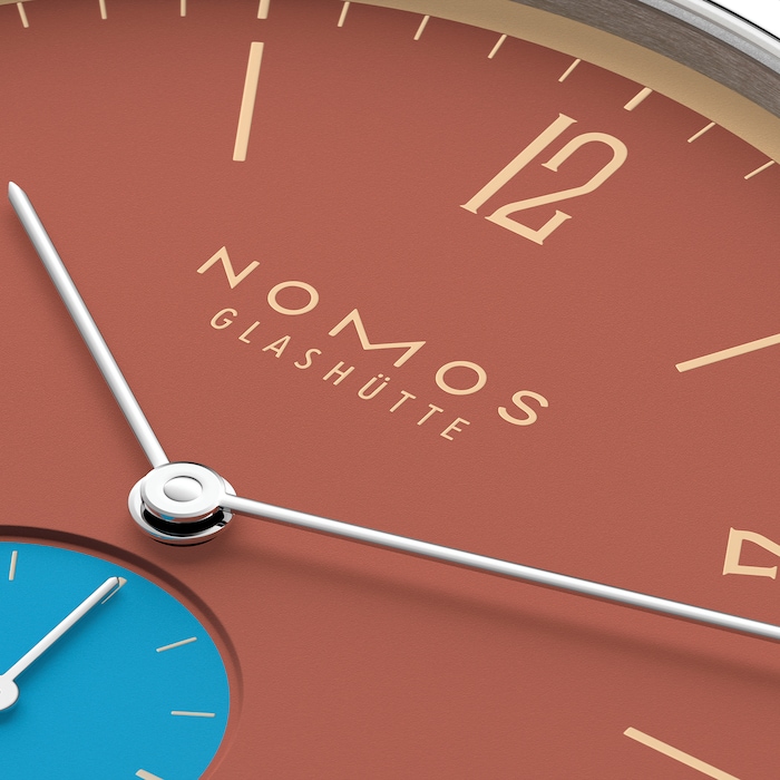 NOMOS Glashutte Tangente 38 Date Ziegelblau - 175 Years Watchmaking Glashutte