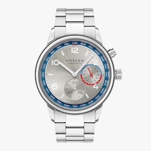 NOMOS Glashutte Club Sport Neomatik Worldtimer 40mm Mens Watch Silver