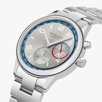 NOMOS Glashutte Club Sport Neomatik Worldtimer 40mm Mens Watch Silver