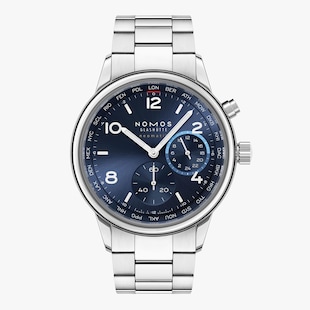 NOMOS Glashutte Club Sport Neomatik Worldtimer 40mm Mens Watch Blue