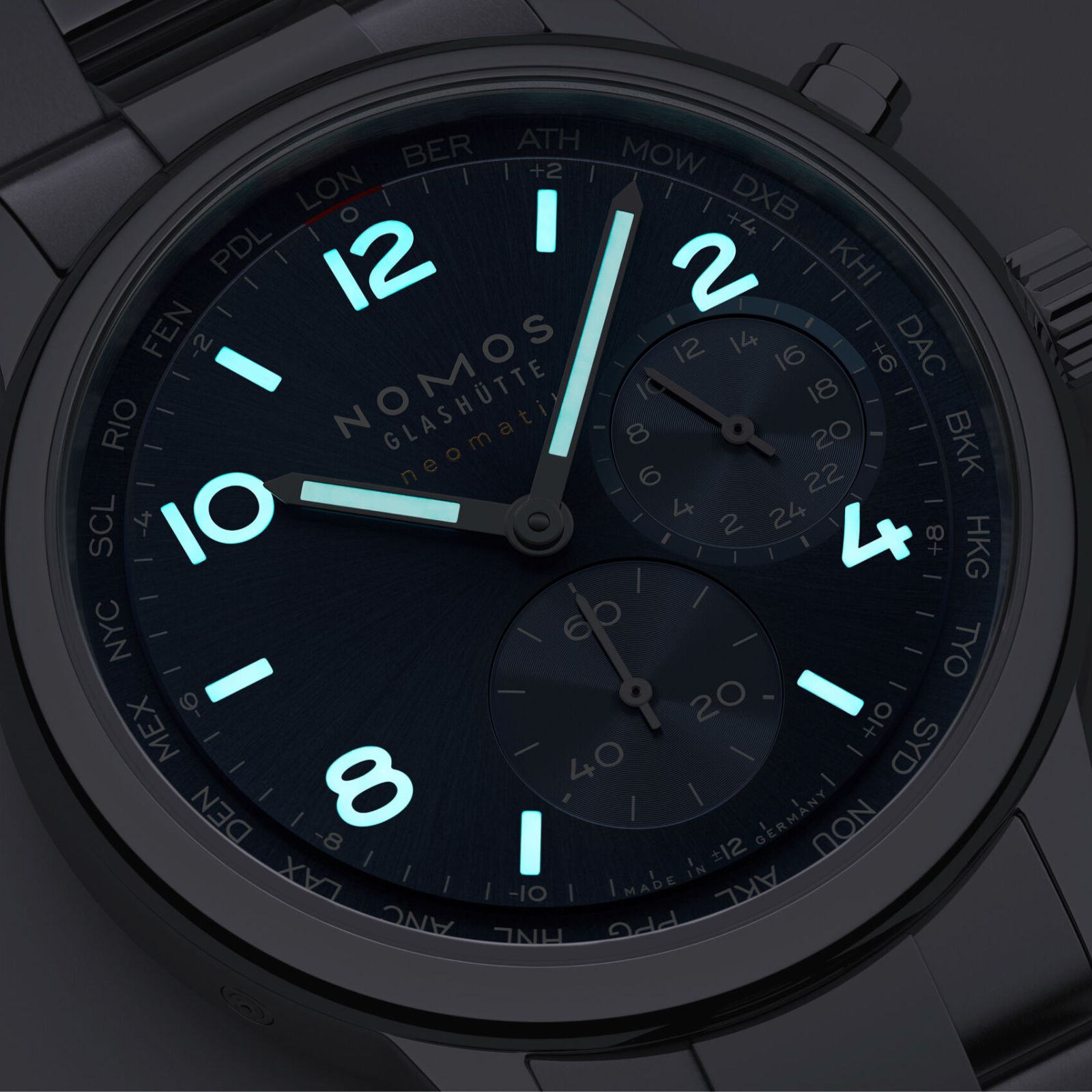 NOMOS Glashutte Club Sport Neomatik Worldtimer 40mm Mens Watch Blue