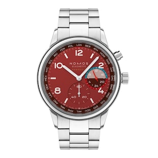 NOMOS Glashutte Club Sport Neomatik Worldtimer Magma Limited Edition 40mm Mens Watch