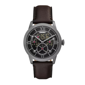 Fossil Townsman Big Tic Gunmetal Brown Leather Mens Watch