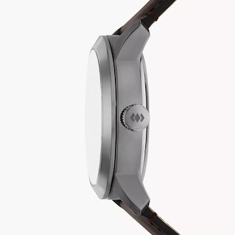 Fossil Townsman Big Tic Gunmetal Brown Leather Mens Watch